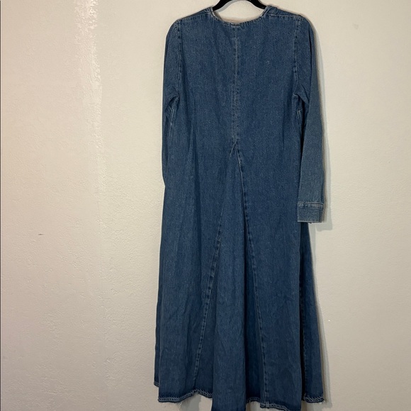 Zara Tilda Denim Long Sleeve Maxi Dress V Neck M - Picture 6 of 8